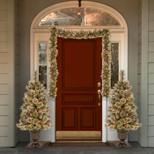 9' x 10" Pre-lit Glittery Bristle® Pine Artificial Christmas Garland with 100 Soft White LED Lights with C7 Diamond Caps